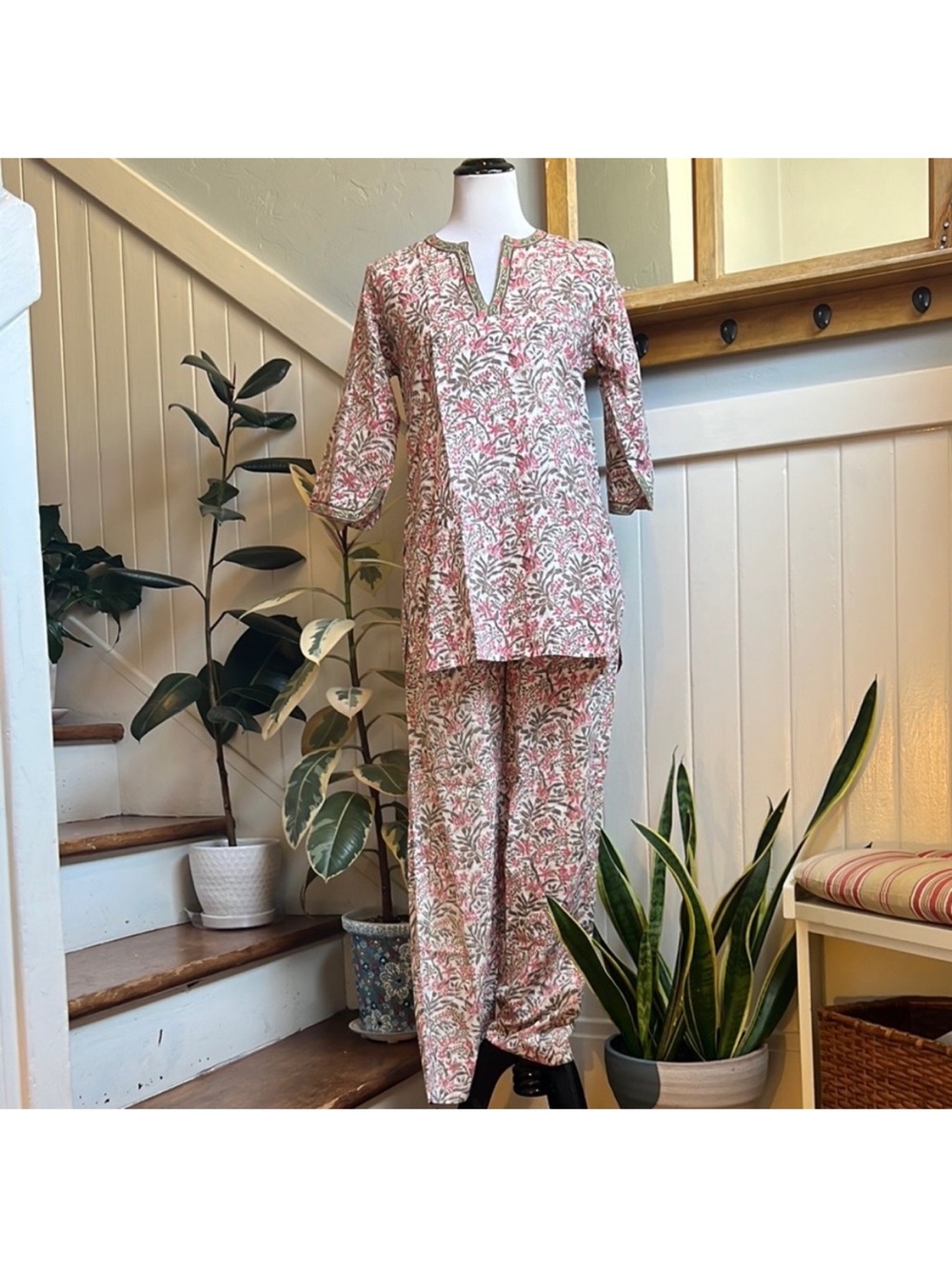 NWOT Anokhi 100% Cotton Floral Print Pajama Lounge Set